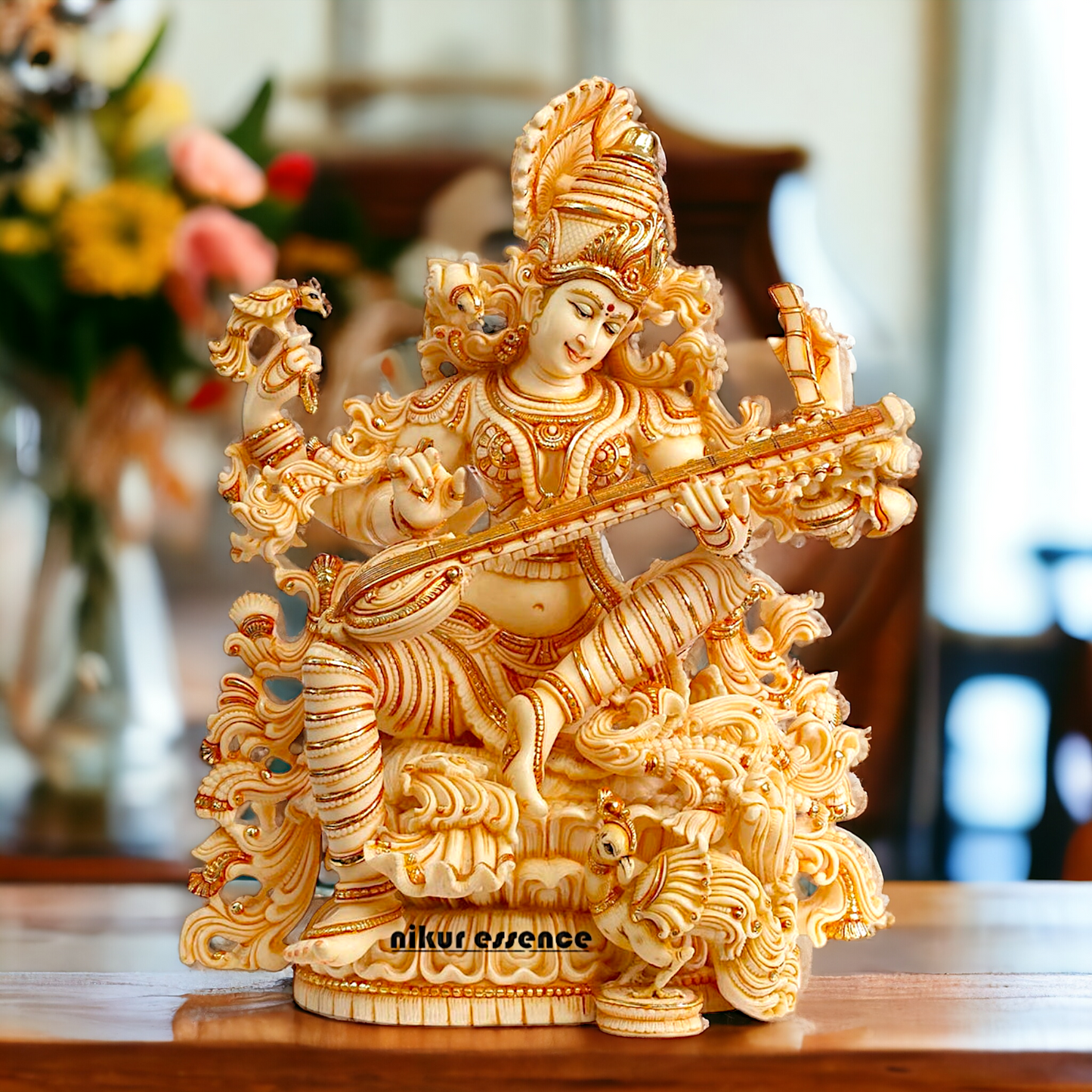 Cultured Marble Saraswati Mata Statue- Goddess of Knowledge