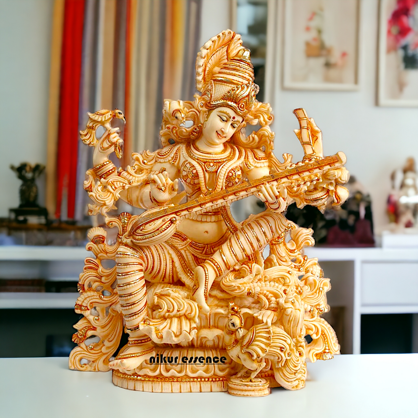 Cultured Marble Saraswati Mata Statue- Goddess of Knowledge