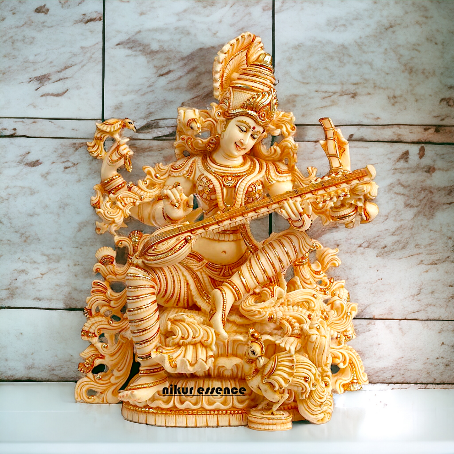 Cultured Marble Saraswati Mata Statue- Goddess of Knowledge