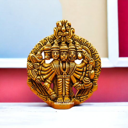 Antique Brass Panchmukhi Hanuman wall Hanging idol - 4 inches