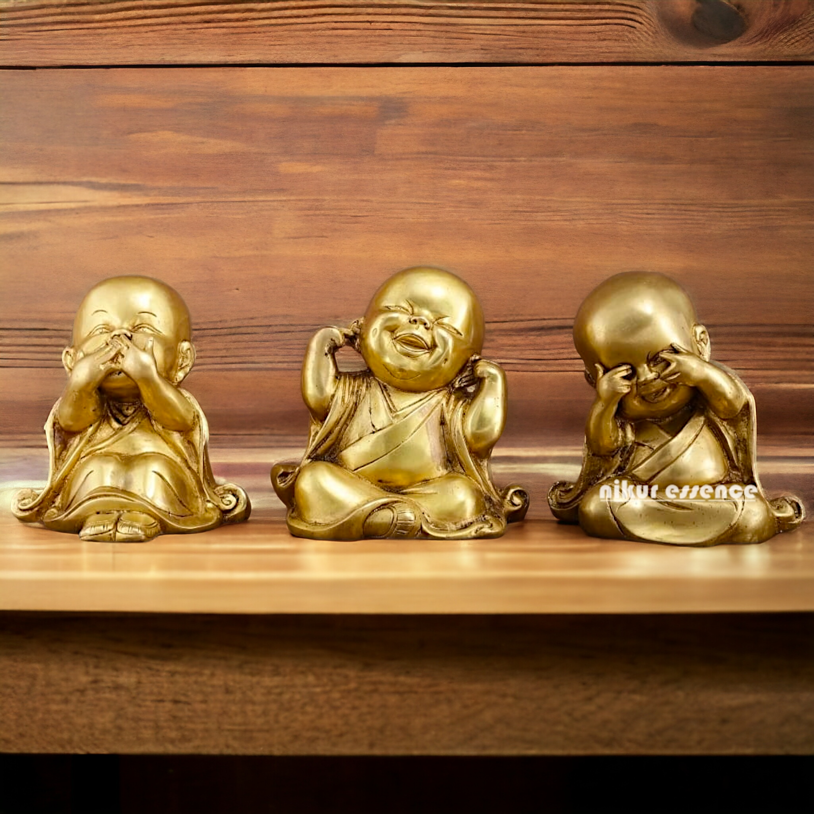 Solid Brass Baby Monk statue set - 7.5 inches