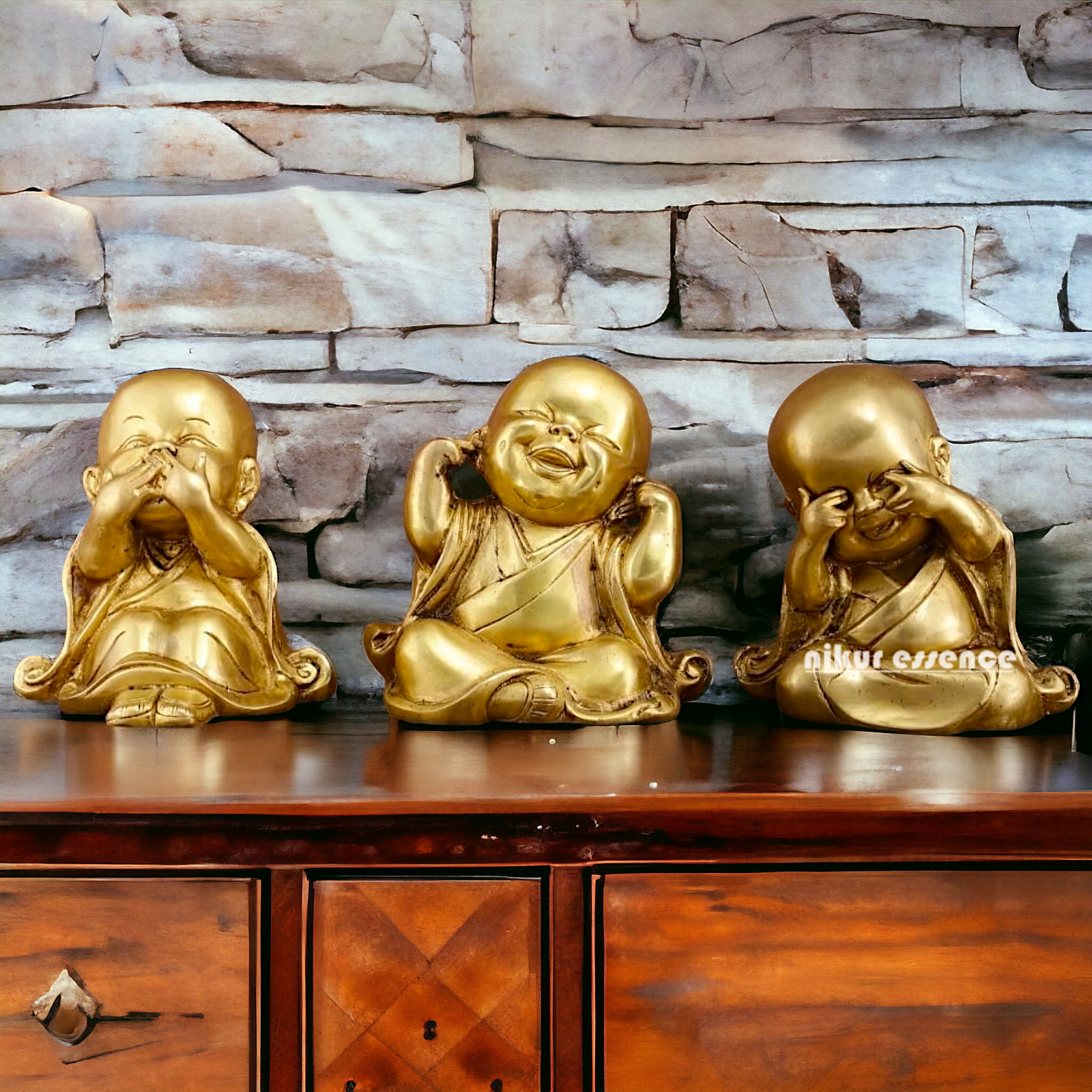 Solid Brass Baby Monk statue set - 7.5 inches