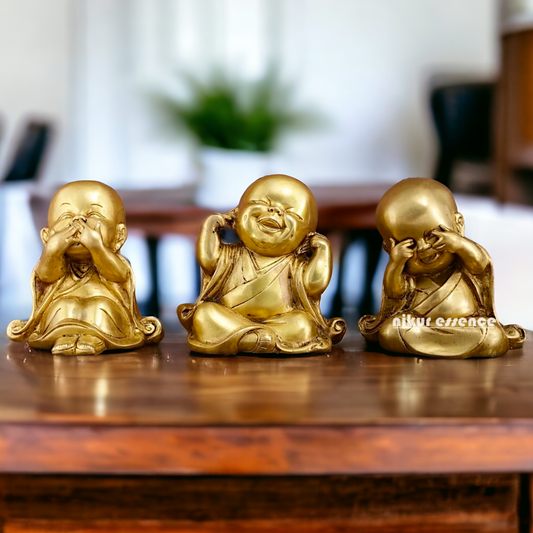 Solid Brass Baby Monk statue set - 7.5 inches