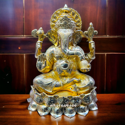 Lord Ganesha Vinayaka Sitting on Lotus Brass statue - 23 inches