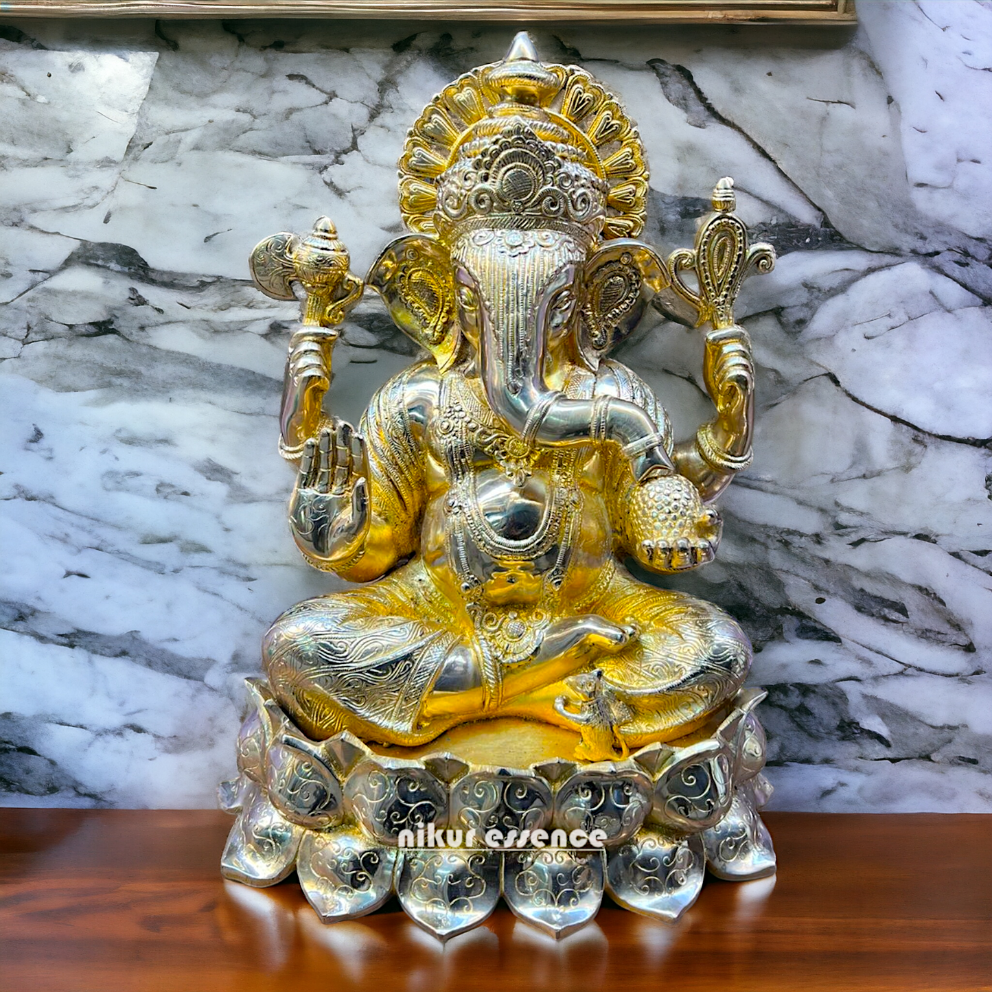 Lord Ganesha Vinayaka Sitting on Lotus Brass statue - 23 inches