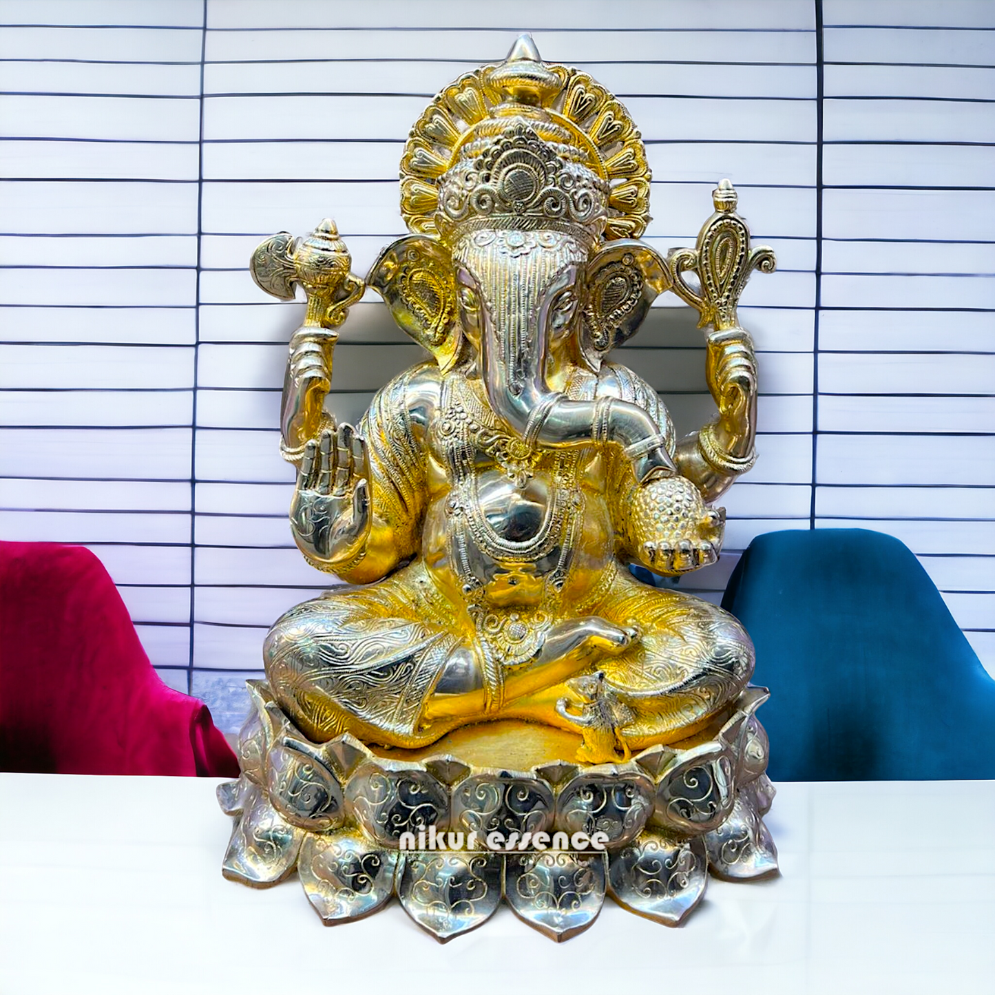 Lord Ganesha Vinayaka Sitting on Lotus Brass statue - 23 inches