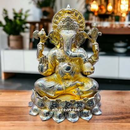 Lord Ganesha Vinayaka Sitting on Lotus Brass statue - 23 inches