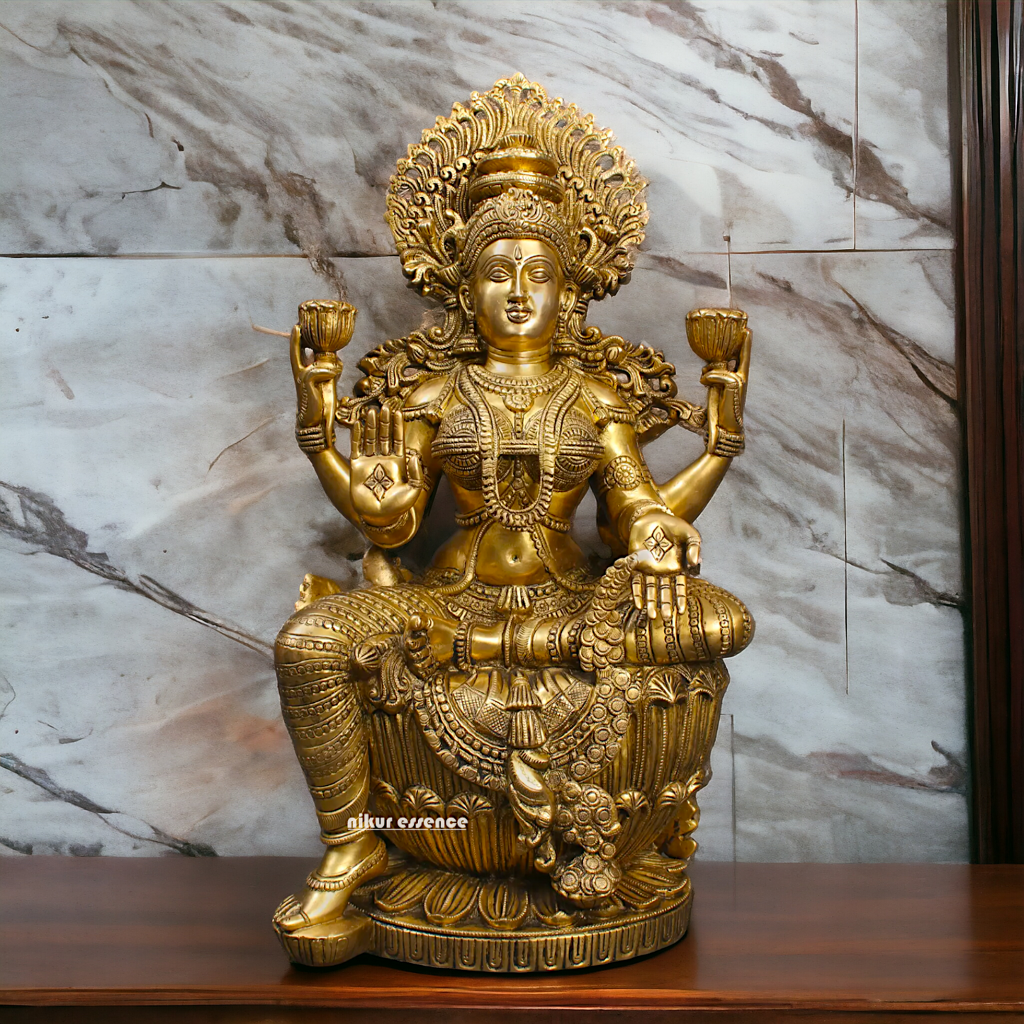 Goddess Lakshmi Maa Sitting on Lotus Solid brass idol - 25 inches