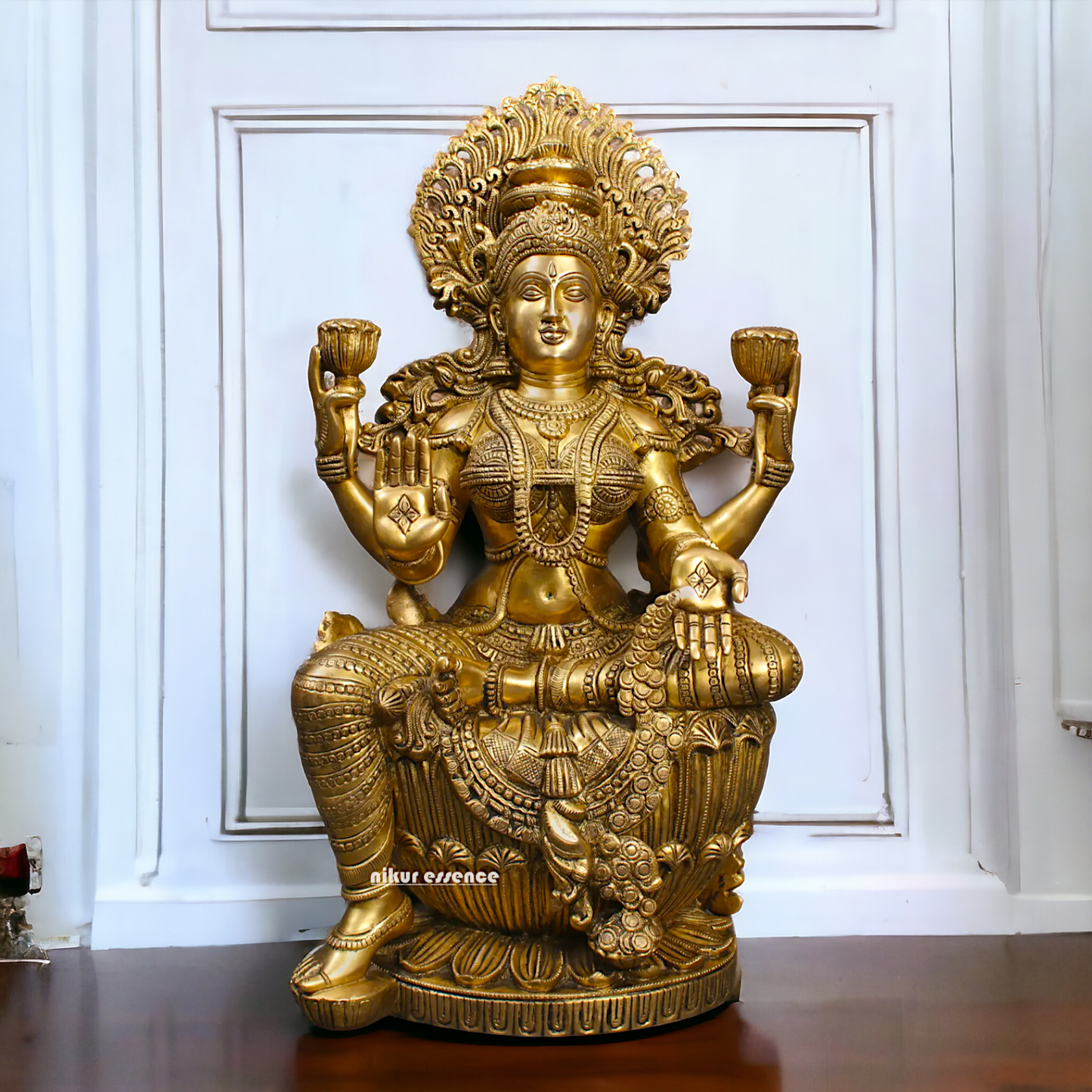 Goddess Lakshmi Maa Sitting on Lotus Solid brass idol - 25 inches