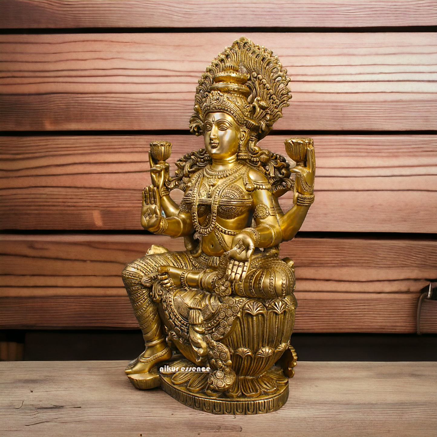 Goddess Lakshmi Maa Sitting on Lotus Solid brass idol - 25 inches