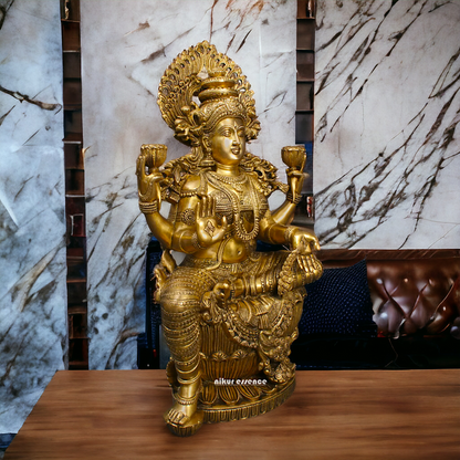 Goddess Lakshmi Maa Sitting on Lotus Solid brass idol - 25 inches