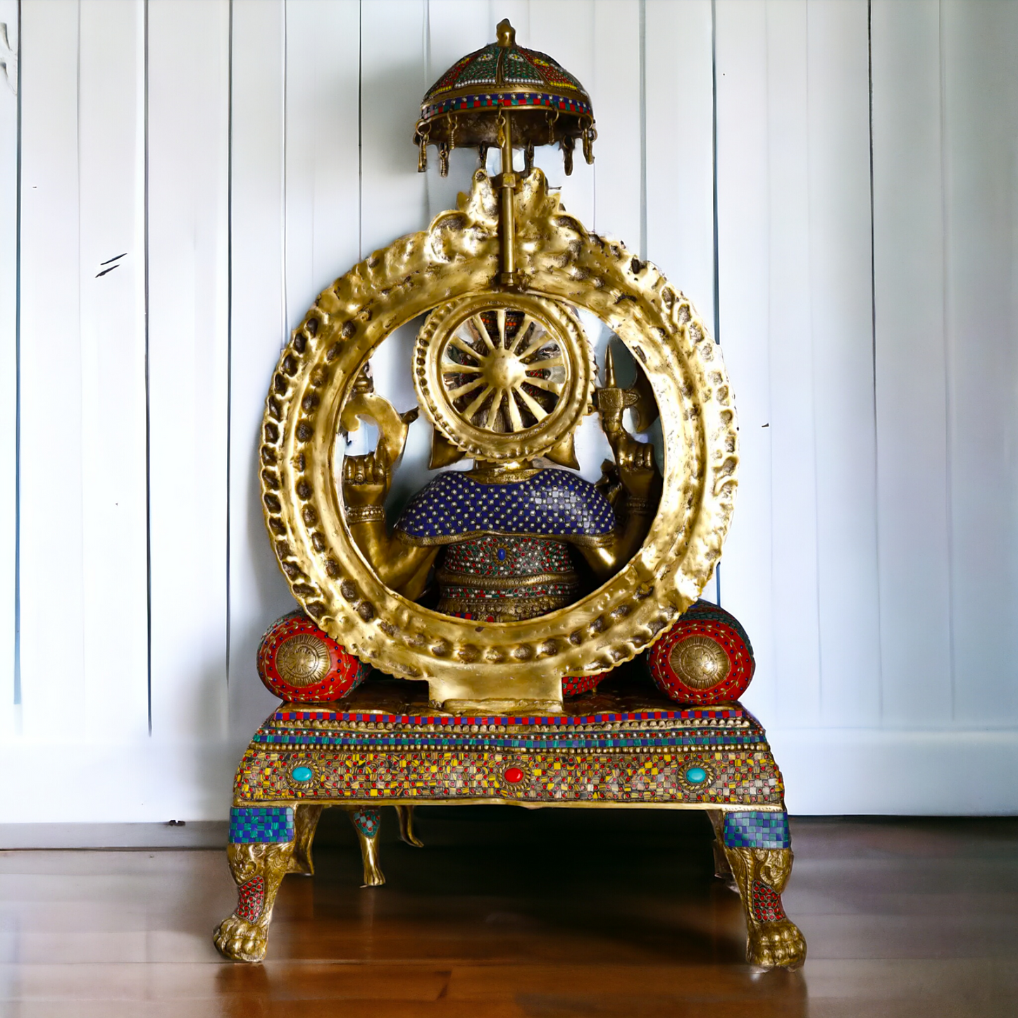 Brass Ganesha Seated on Singhasan with Stone Work idol - 46 inches