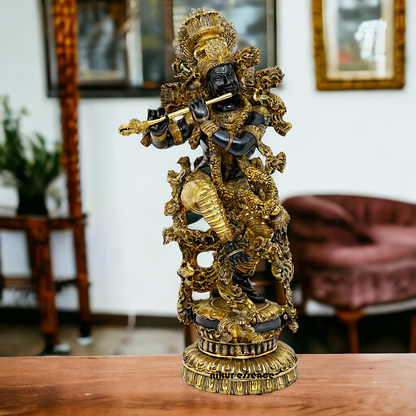 Big Krishna Standing Playing Flute Brass statue - 43 inches