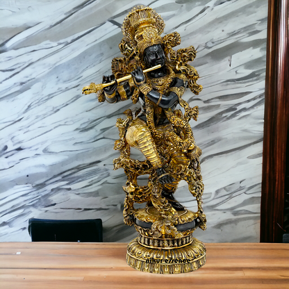 Big Krishna Standing Playing Flute Brass statue - 43 inches