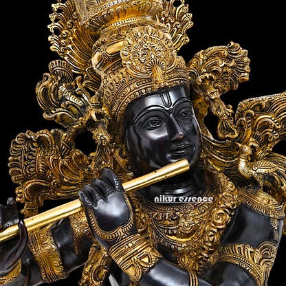 Big Krishna Standing Playing Flute Brass statue - 43 inches