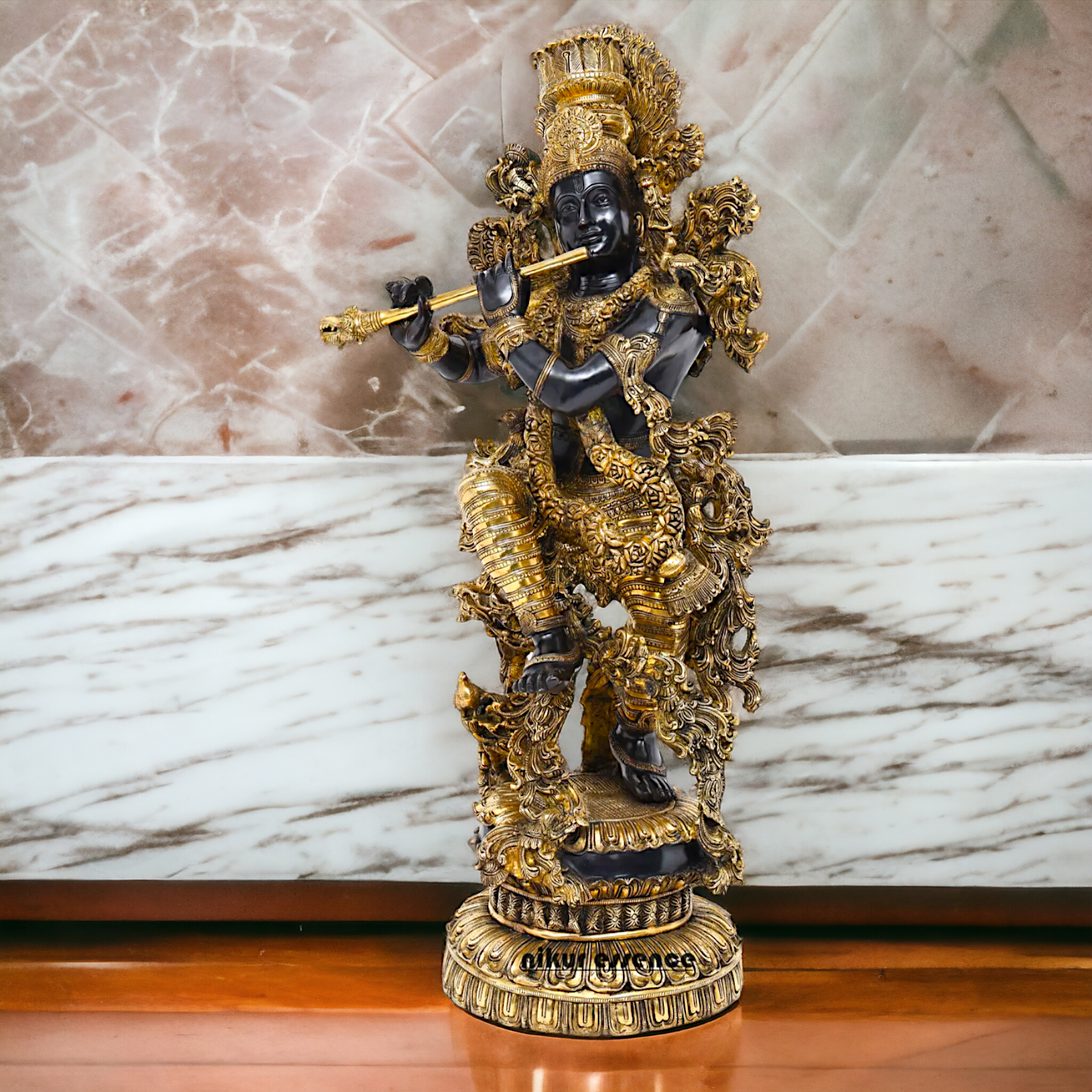 Big Krishna Standing Playing Flute Brass statue - 43 inches