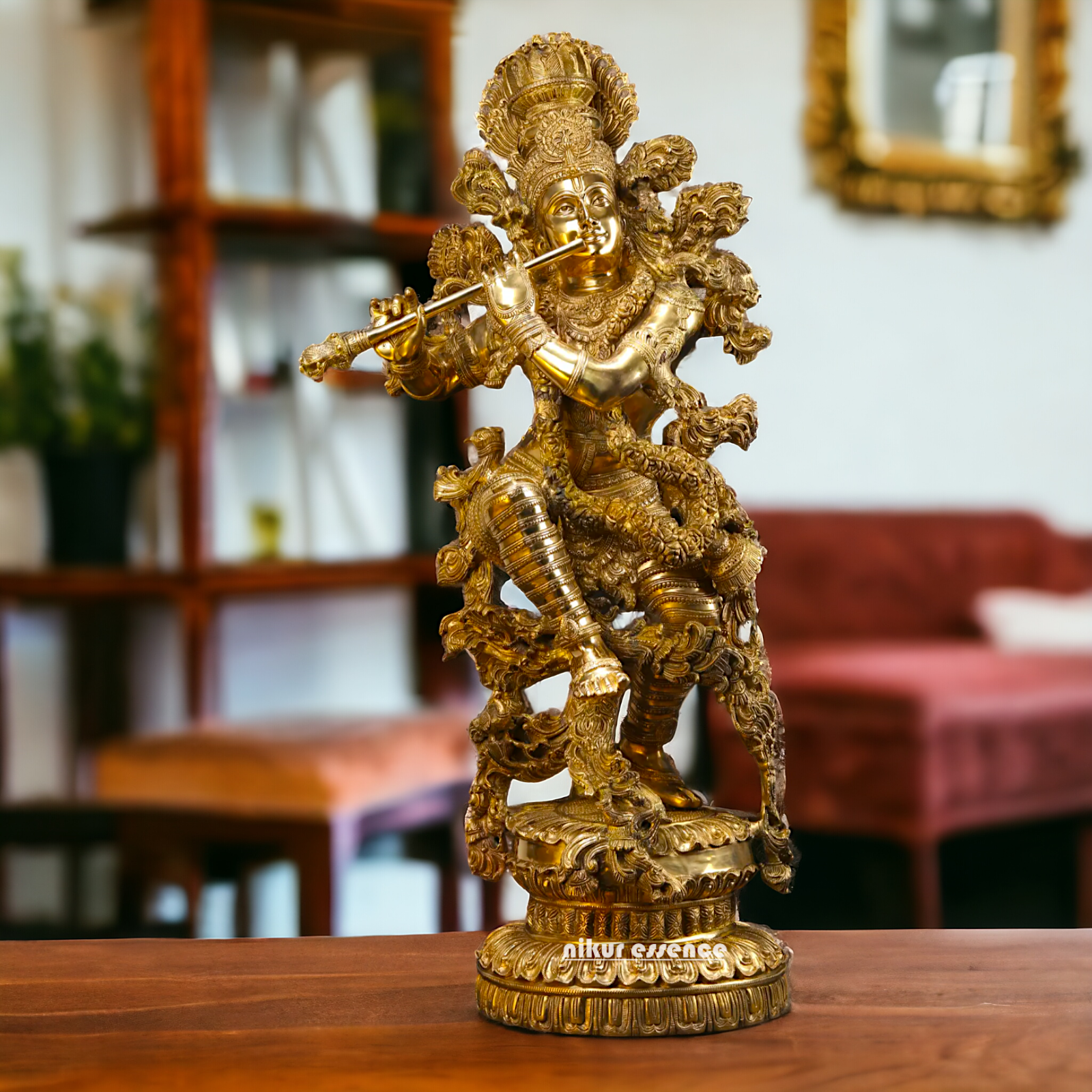 Lord Krishna Standing Playing Flute Solid Brass statue - 43 inches