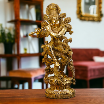 Lord Krishna Standing Playing Flute Solid Brass statue - 43 inches