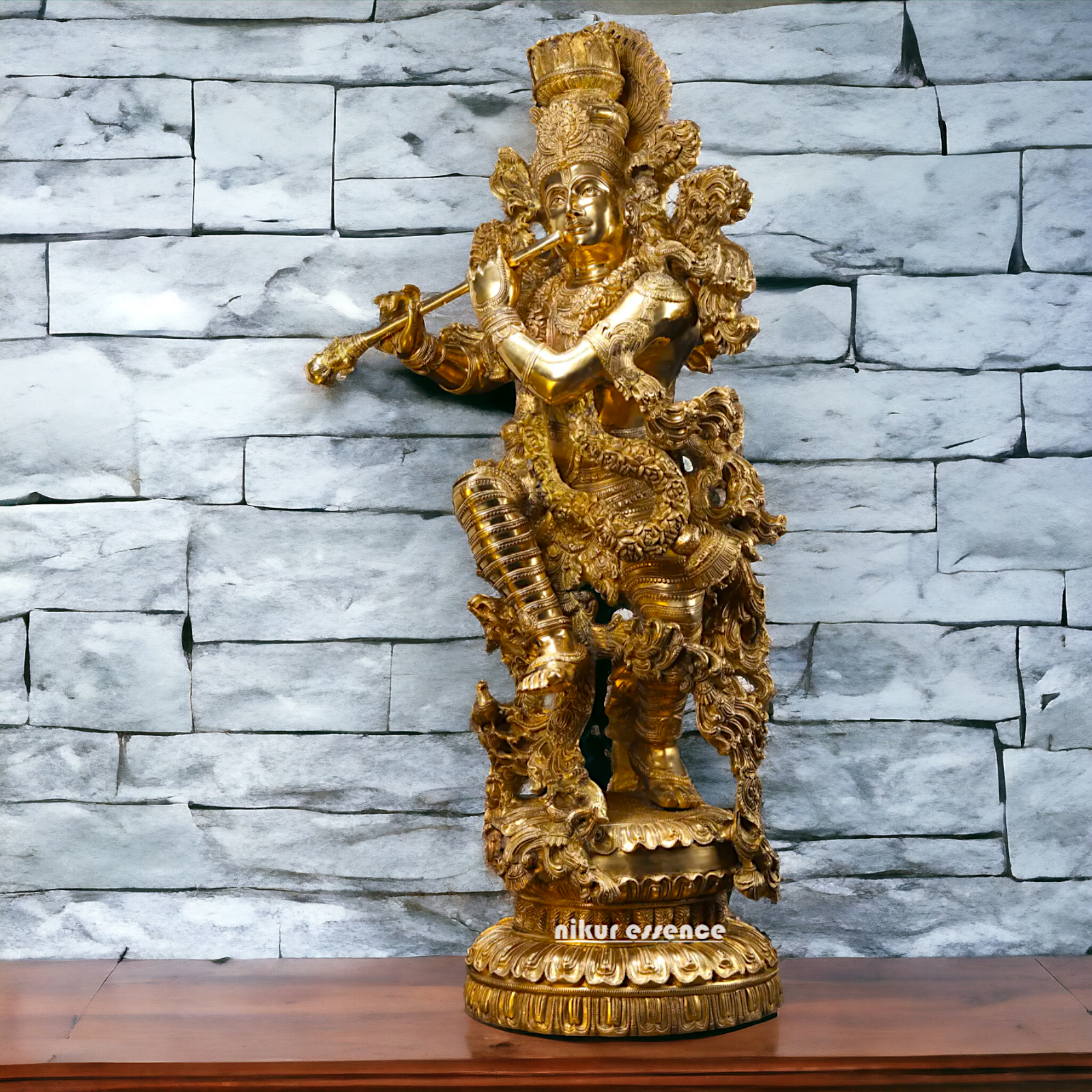 Lord Krishna Standing Playing Flute Solid Brass statue - 43 inches