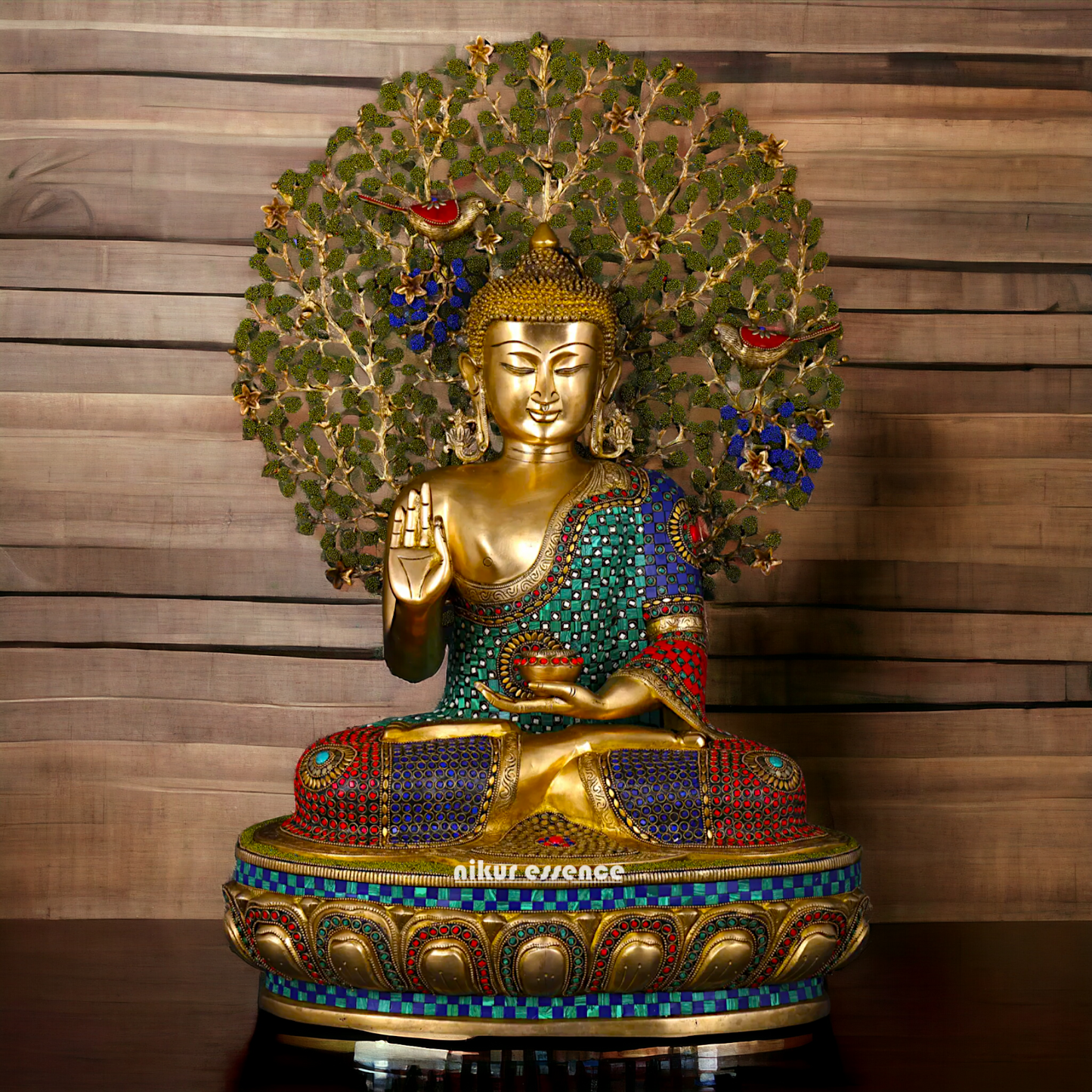 Big Buddha Sitting meditation Brass statue with Stone Work - 28 inches