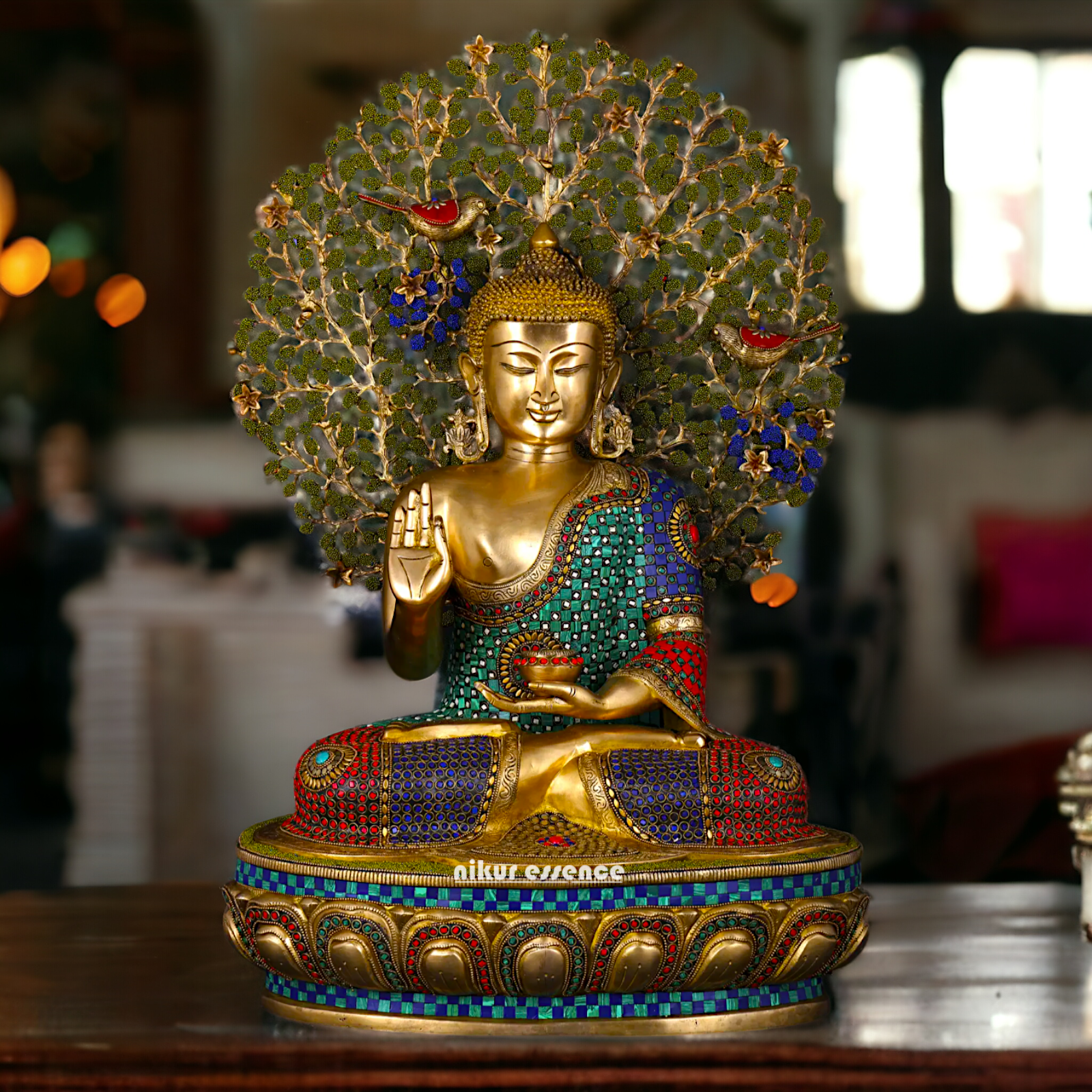 Big Buddha Sitting meditation Brass statue with Stone Work - 28 inches