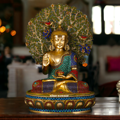 Big Buddha Sitting meditation Brass statue with Stone Work - 28 inches