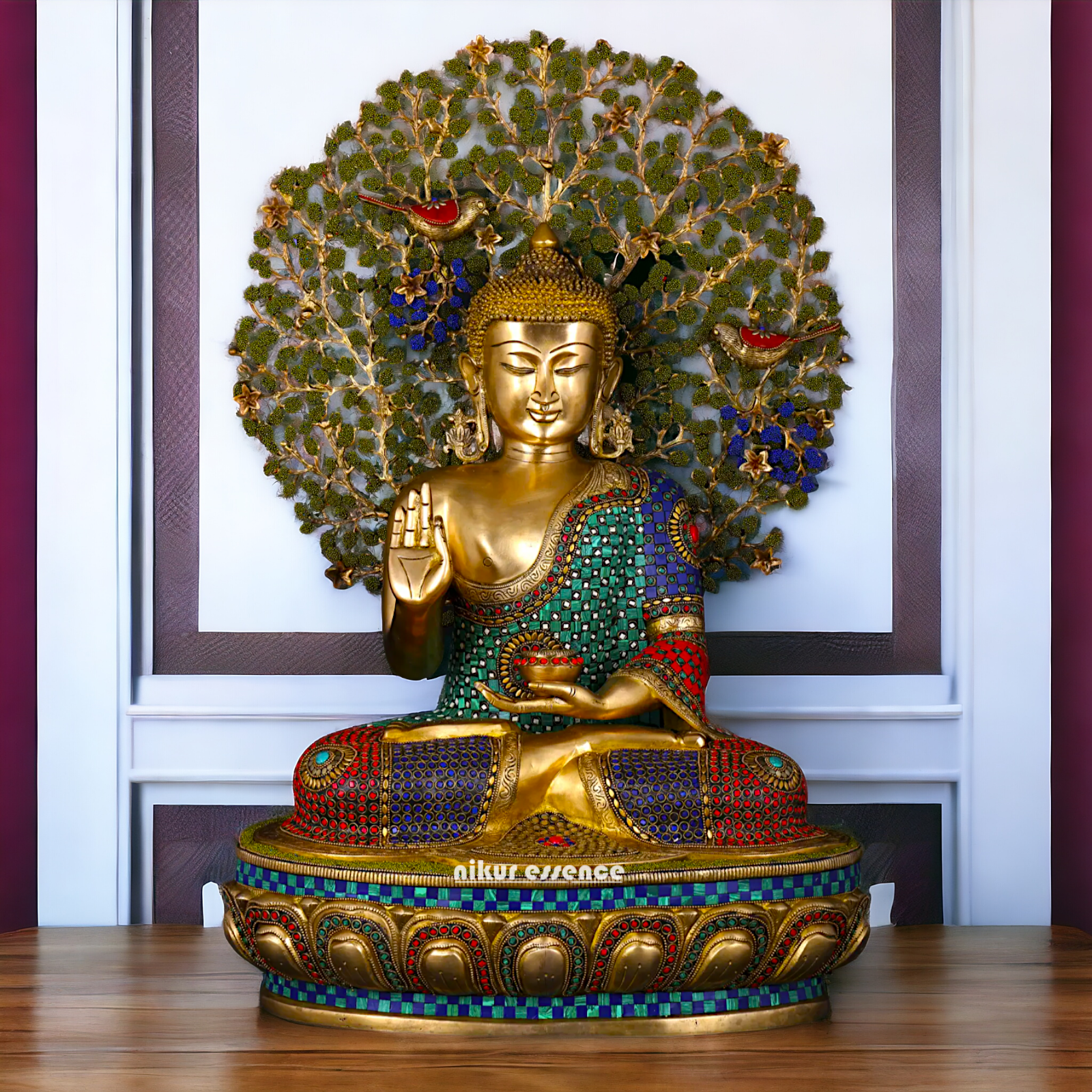 Big Buddha Sitting meditation Brass statue with Stone Work - 28 inches