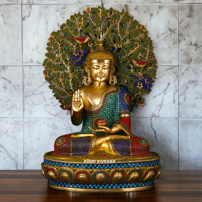 Big Buddha Sitting meditation Brass statue with Stone Work - 28 inches