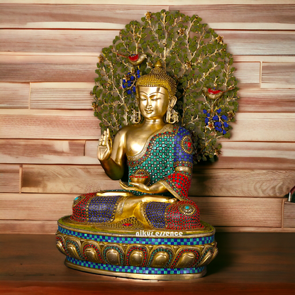 Big Buddha Sitting meditation Brass statue with Stone Work - 28 inches