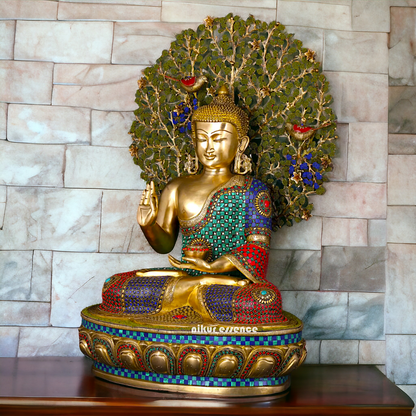 Big Buddha Sitting meditation Brass statue with Stone Work - 28 inches