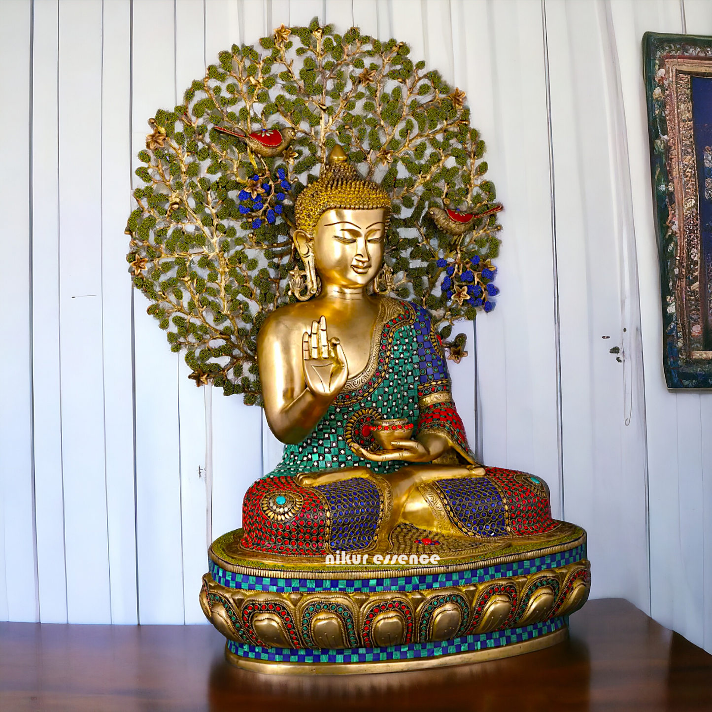 Big Buddha Sitting meditation Brass statue with Stone Work - 28 inches