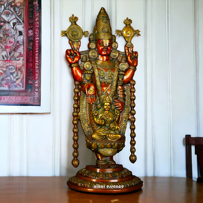 Lord Tirupati Balaji with Goddess Lakshmi Brass idol - 34 inches