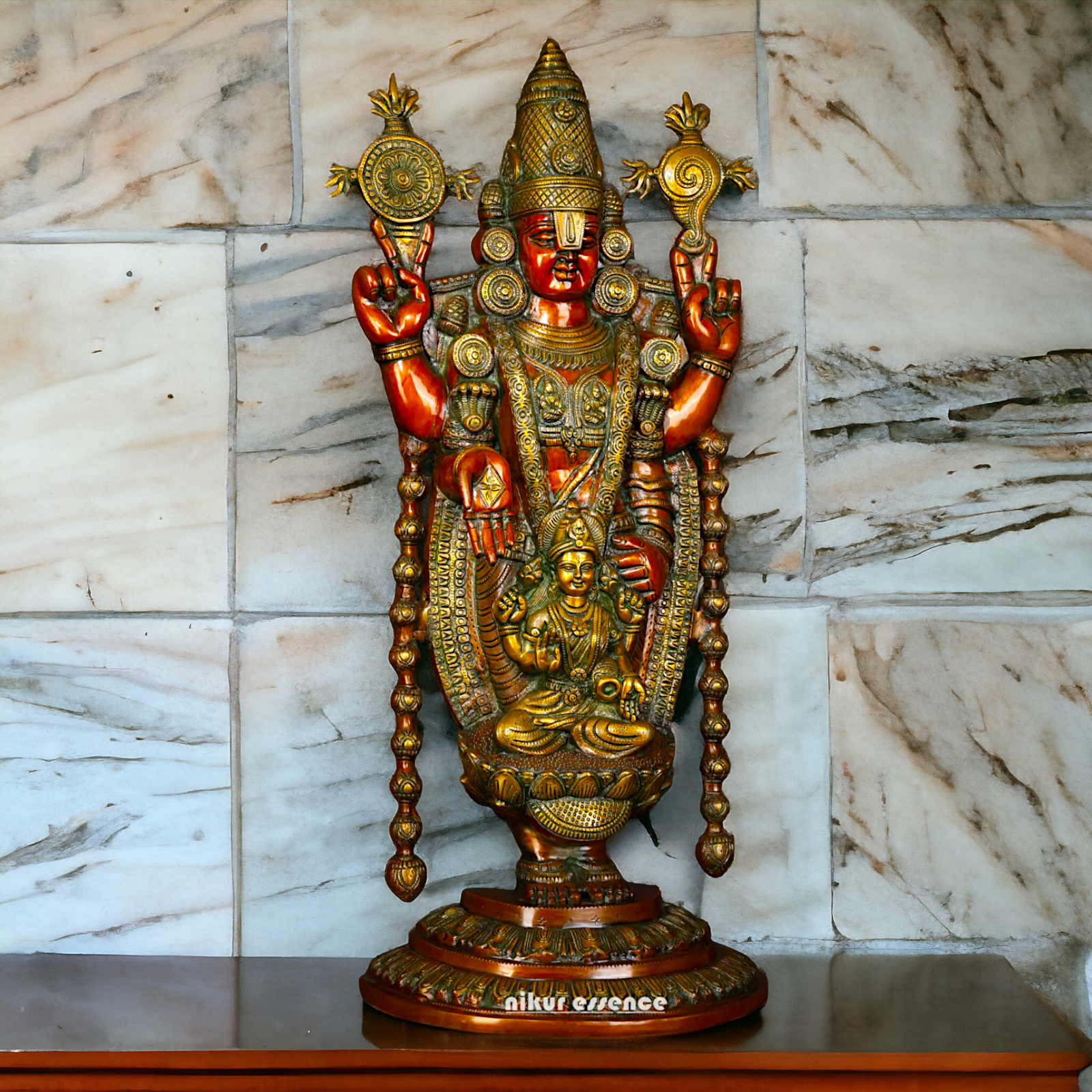 Lord Tirupati Balaji with Goddess Lakshmi Brass idol - 34 inches