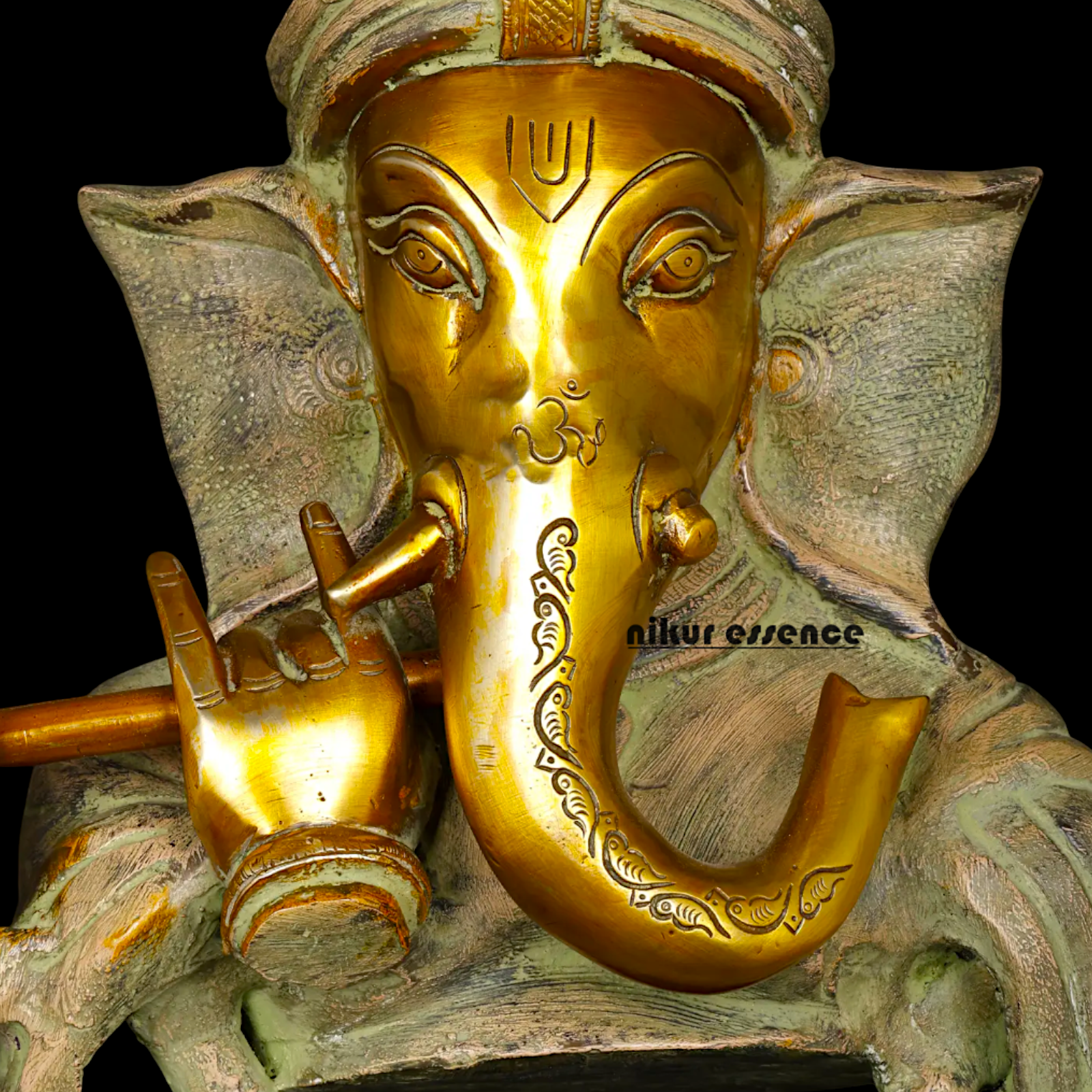 Lord Ganesha Playing Flute Brass Idol - 19 inches