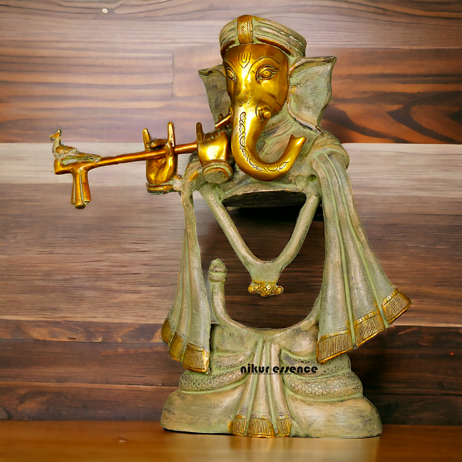 Lord Ganesha Playing Flute Brass Idol - 19 inches