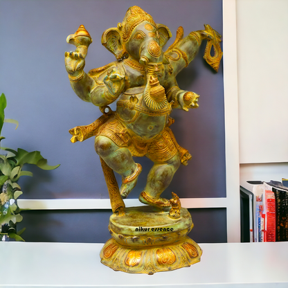 Ganesha Ganpati dancing Brass pital ki murti - 33 Inches