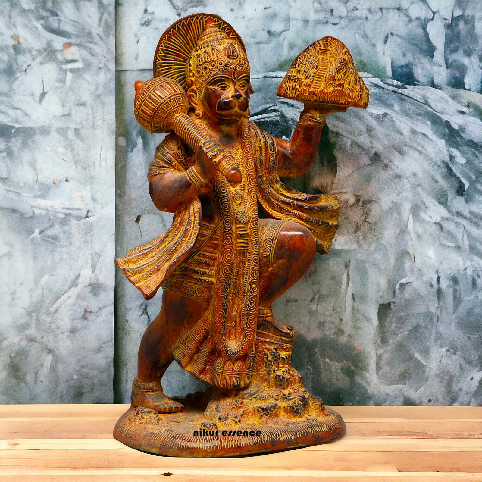 Hanuman Heaving sanjeevni mount Brass idol - 15 Inches