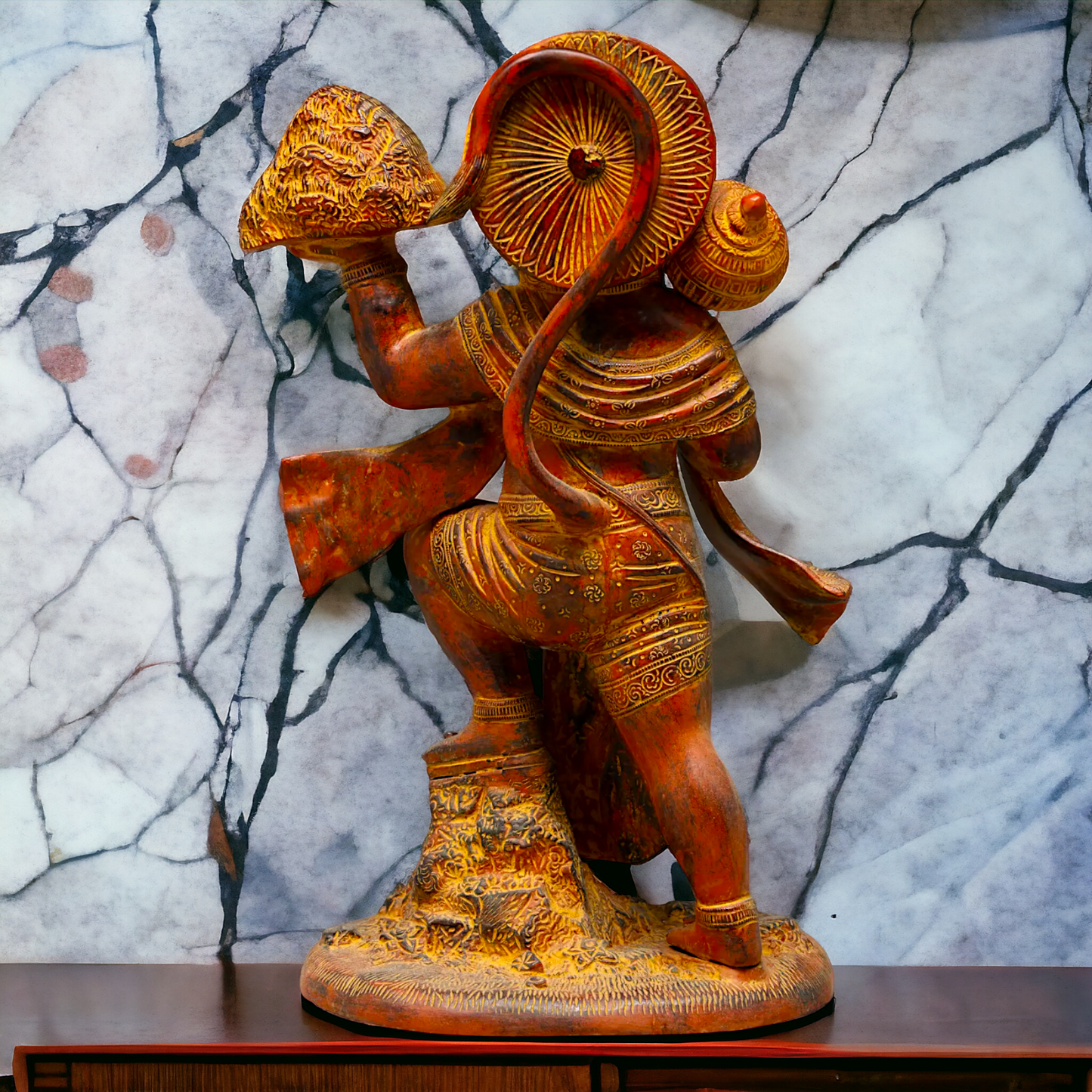 Hanuman Heaving sanjeevni mount Brass idol - 15 Inches