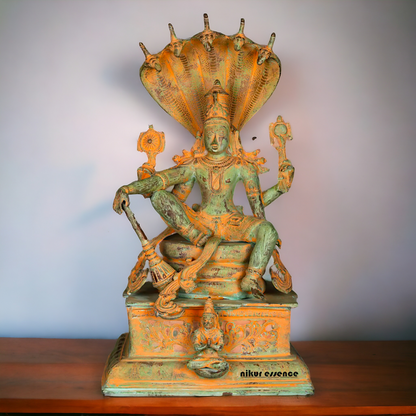 Vishnu seeting on Sheshnag Brass idol - 28 Inches