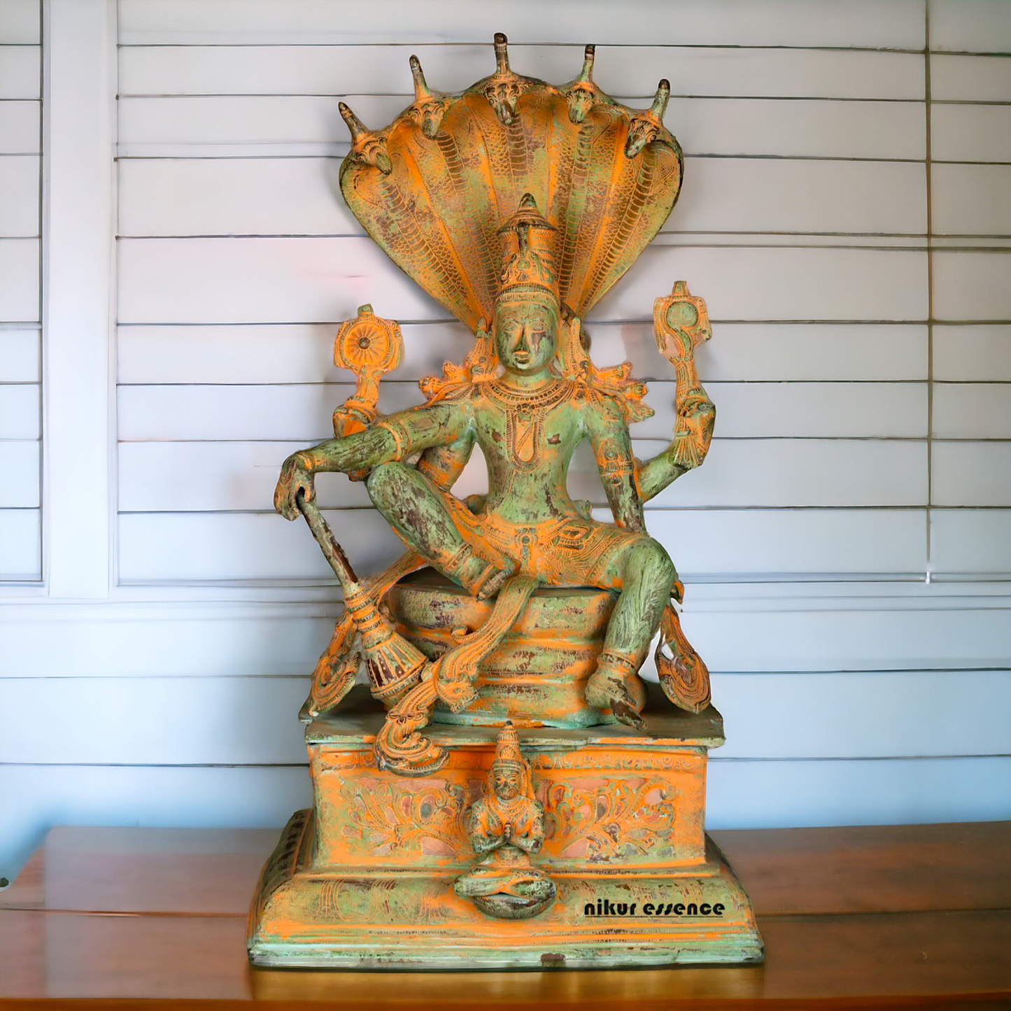 Vishnu seeting on Sheshnag Brass idol - 28 Inches