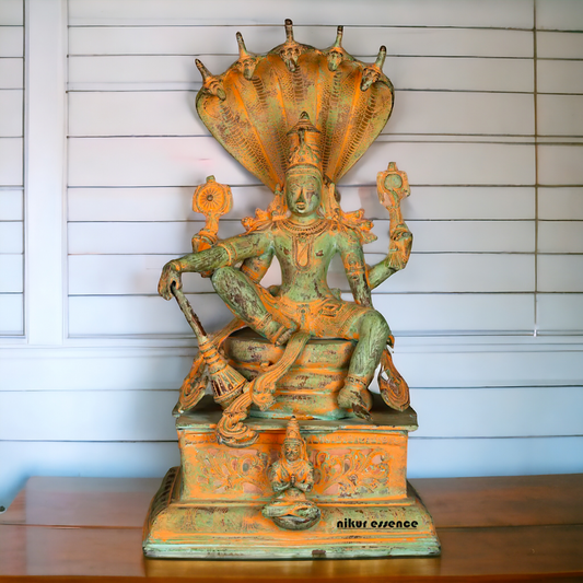 Vishnu seeting on Sheshnag Brass idol - 28 Inches