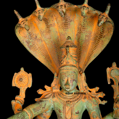 Vishnu seeting on Sheshnag Brass idol - 28 Inches