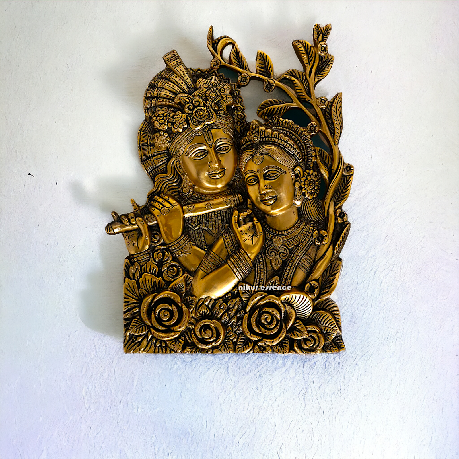 Radha Krishna Pure Brass ki Murti Wall Hanging- 14 Inches