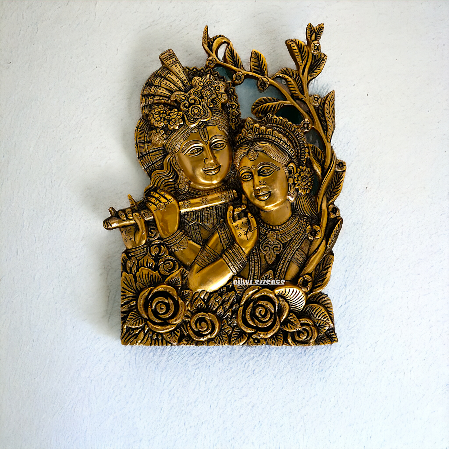 Radha Krishna Pure Brass ki Murti Wall Hanging- 14 Inches