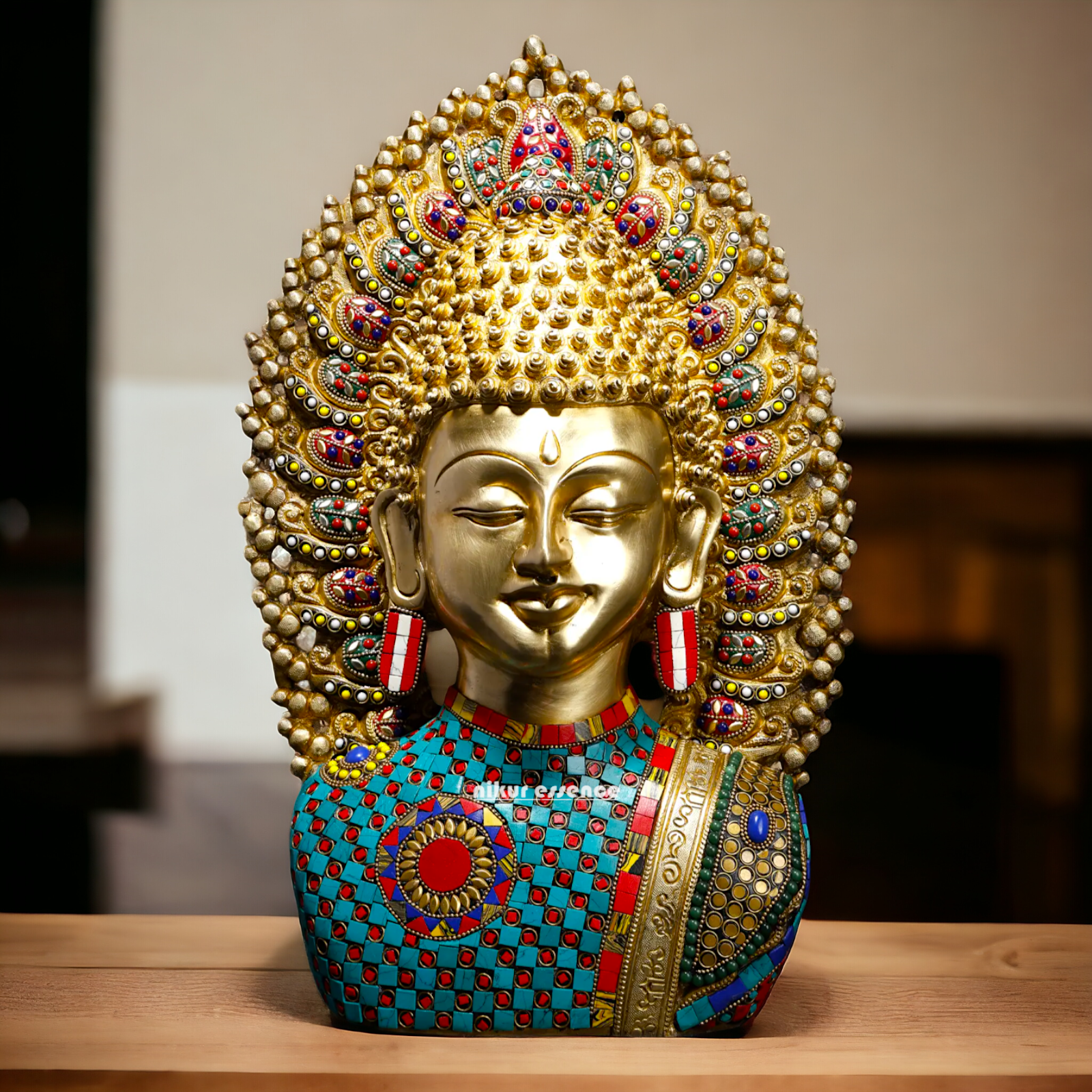 Buddha Meditation Brass with Stone Work idol - 18 Inches