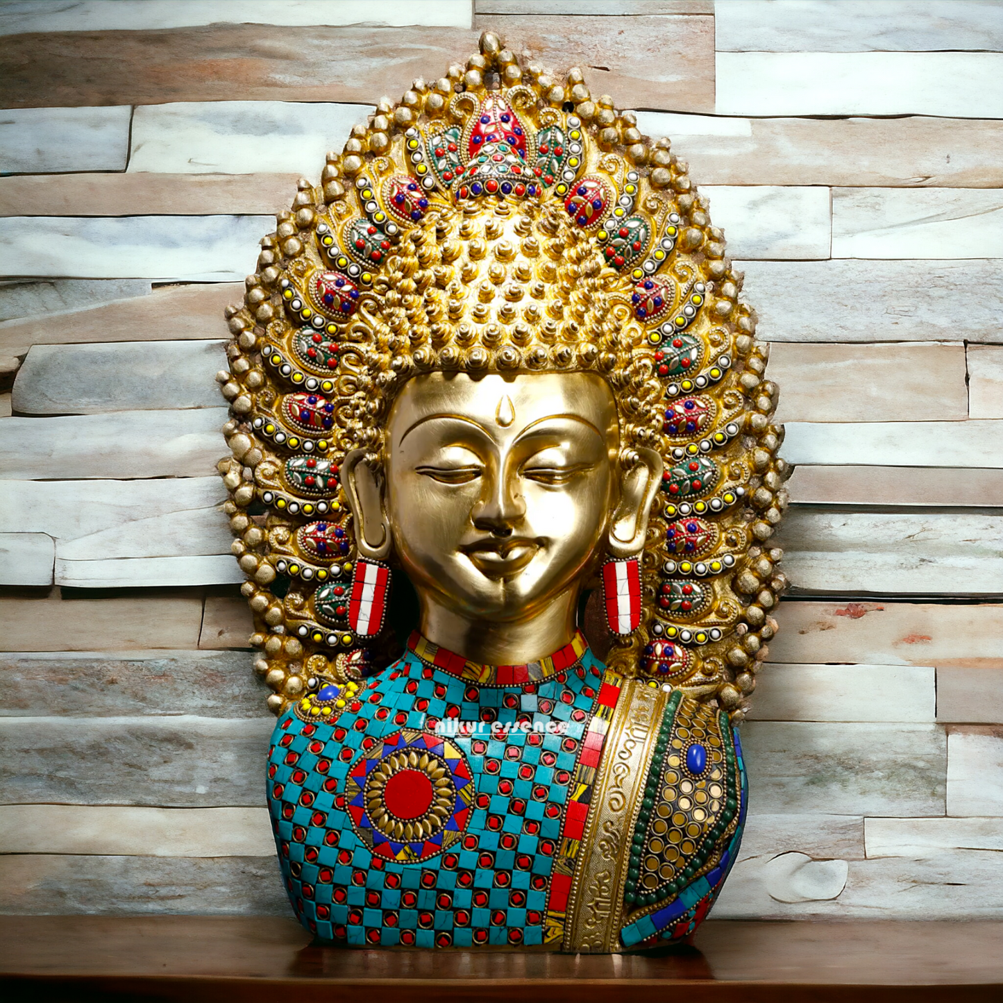 Buddha Meditation Brass with Stone Work idol - 18 Inches