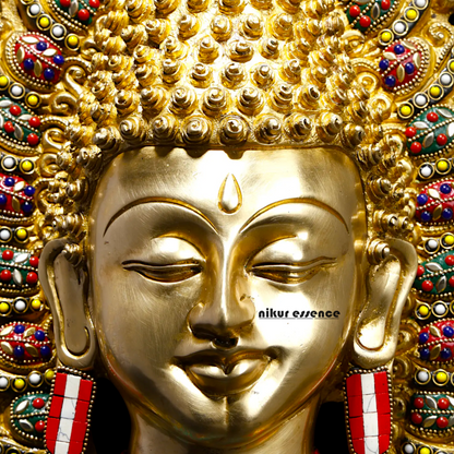 Buddha Meditation Brass with Stone Work idol - 18 Inches