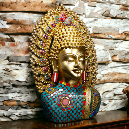 Buddha Meditation Brass with Stone Work idol - 18 Inches