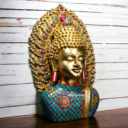 Buddha Meditation Brass with Stone Work idol - 18 Inches