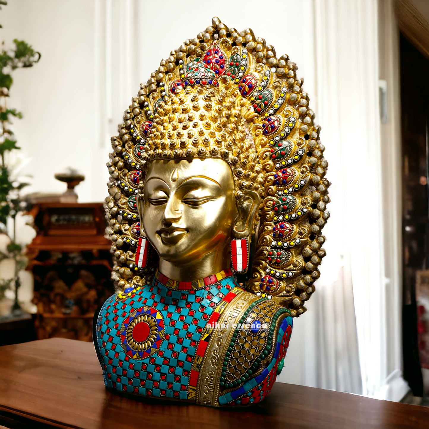 Buddha Meditation Brass with Stone Work idol - 18 Inches